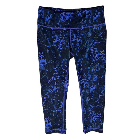 Lululemon Women's Wunder Under Crop II Floral Sport Blue Leggings - Size 6 - Picture 1 of 7